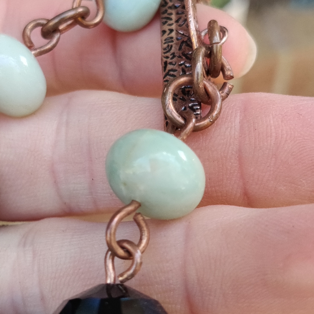 🔥 Vintage Copper Black Banded Agate,Jade And Faceted Black Onyx Bracelet - Picture 6 of 8